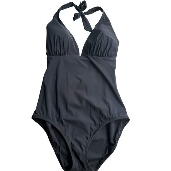 Lands' End Women's Black Slimming One Piece Halter Swimsuit Bathing Suit 14 - Picture 1 of 6
